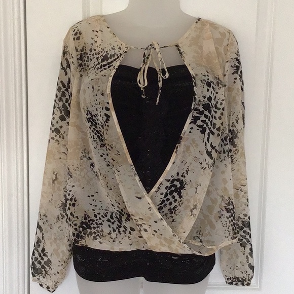 Pout Tops - 🐼Sold🐼 Open Front/Back Sheer Drawstring Blouse Sz M